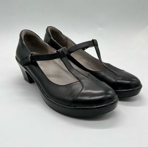 Alegria Coco Black Napa Leather Mary Jane T-strap Heels Shoes